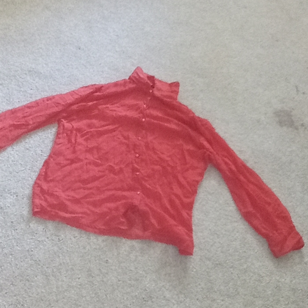 Button up red see through cover up.